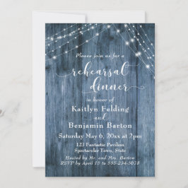 Convite Janto de ensaio Rustic Blue Wood & Light Strings