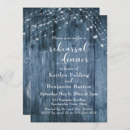 Convite Janto de ensaio Rustic Blue Wood & Light Strings