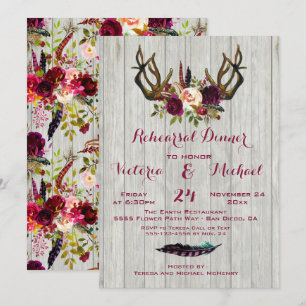 Convite Janto de ensaio Rustic Boho com Antlers florais