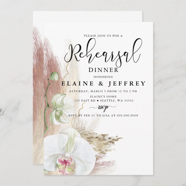 Convite Janto de Ensaio Rustic Boho Pampas (Frente/Verso)