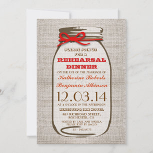 Convite Janto de Ensaio Rustic Burlap Mason Jar
