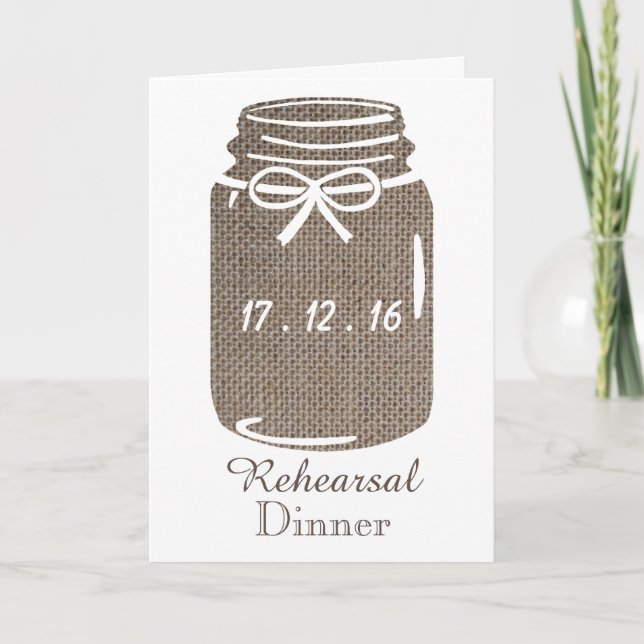 Convite Janto de Ensaio Rustic Burlap Mason Jar (Frente)