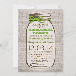 Convite Janto de Ensaio Rustic Burlap Mason Jar