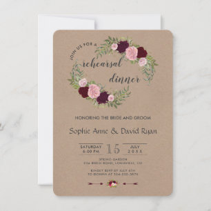 Convite Janto de ensaio Rustic Marsala Floral Artesanato