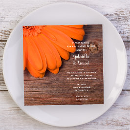 Convite Janto de ensaio Rustic Orange Daisy and Barn Wood