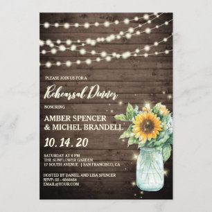 Convite Janto de Ensaio Rustic Sunflower String Lights