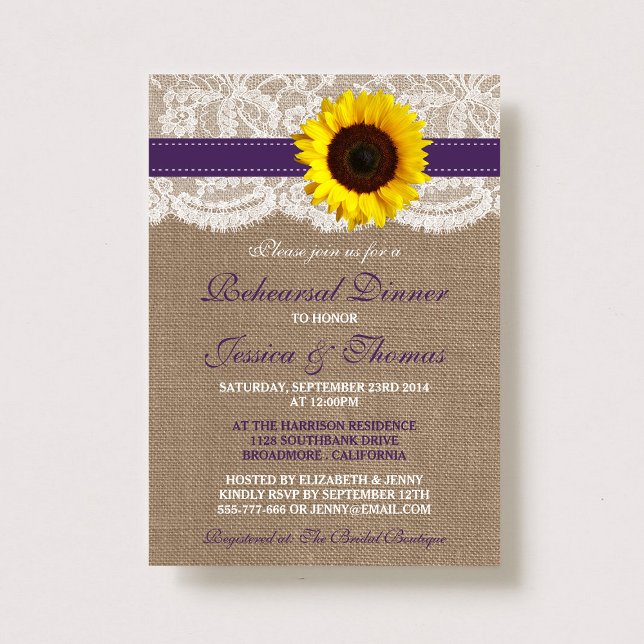 Convite Janto de Ensaio Rustic Sunflower Wedsal - Roxo (Criador carregado)
