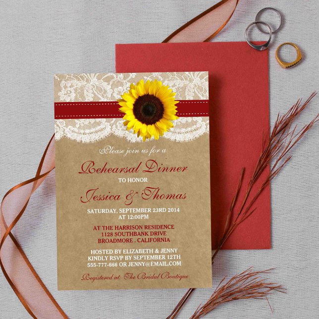 Convite Janto de Ensaio Rustic Sunflower Wedsal - Vermelho (Criador carregado)
