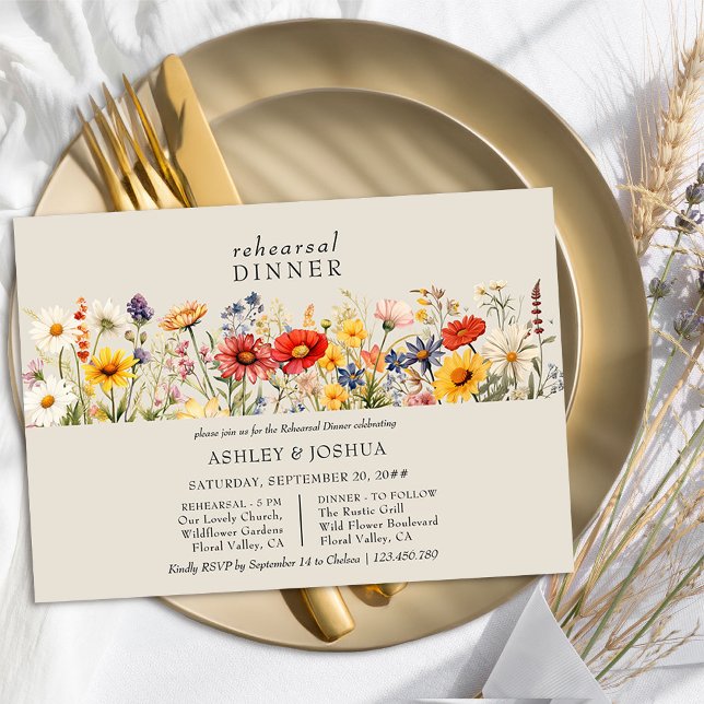 Convite Janto de Ensaio Rustic Wildflower Wedding (Wedding Rehearsal Dinner invitation from the Rustic Wildflower Wedding Collection by Darling & May)