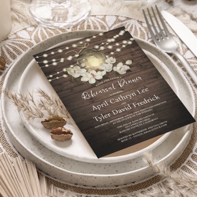 Convite Janto de Ensaio Rustic Wood Floral Lanterna Lanter (Criador carregado)