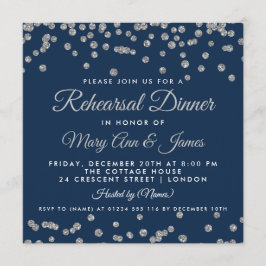 Convite Janto de ensaio Silver Glitter Confetti Marinho Az