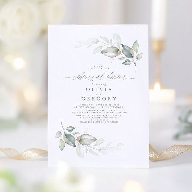 Convite Janto de ensaio sobre o Elegante Verde moderno (Elegant Greenery Rehearsal Dinner Invitations)