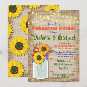 Convite Janto de ensaio Sunflower Mason Jar Burlap