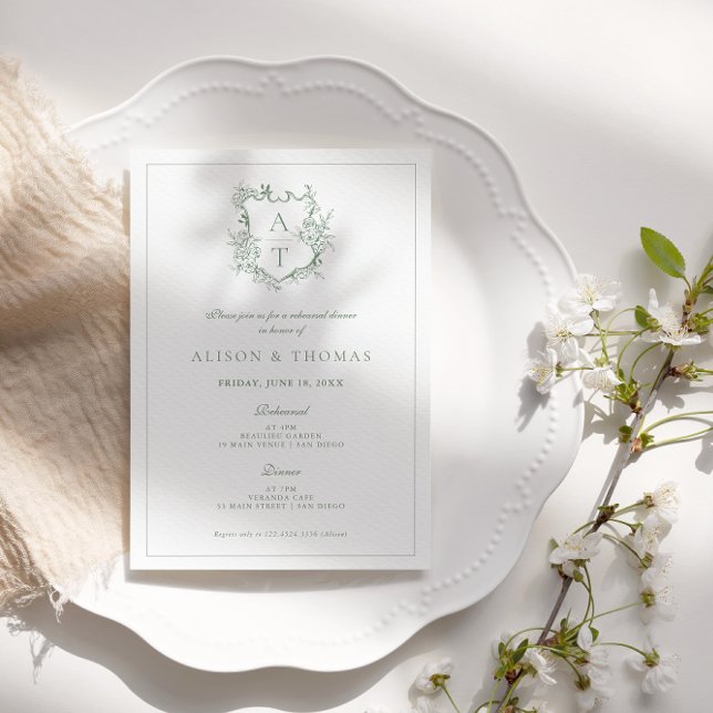 Convite Janto de ensaio verde da Sage Crest Formal (Criador carregado)