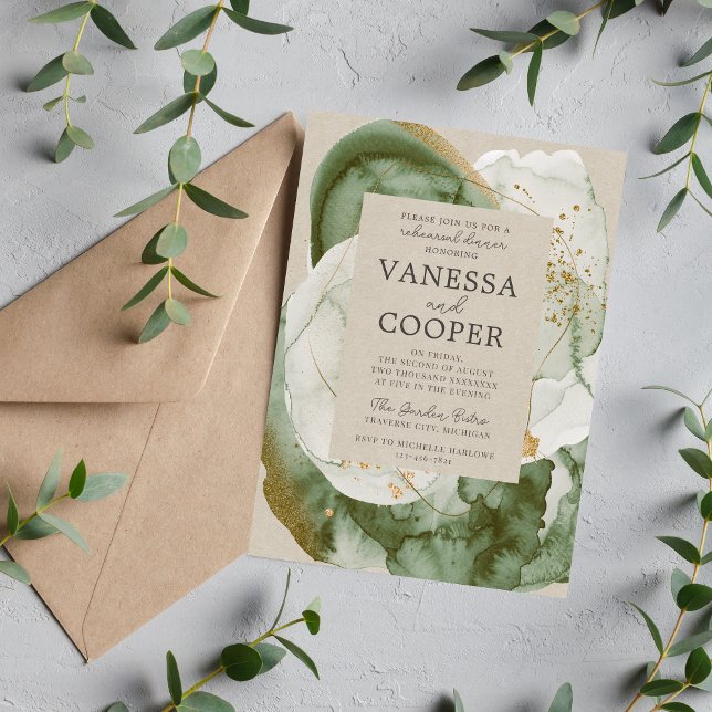 Convite Janto de ensaio verde de abstrato Watercolor Sage (Criador carregado)