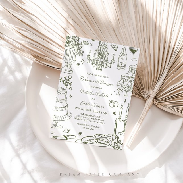 Convite Janto de ensaio Whimsical Desenhado à Mão Verde Sa (Criador carregado)