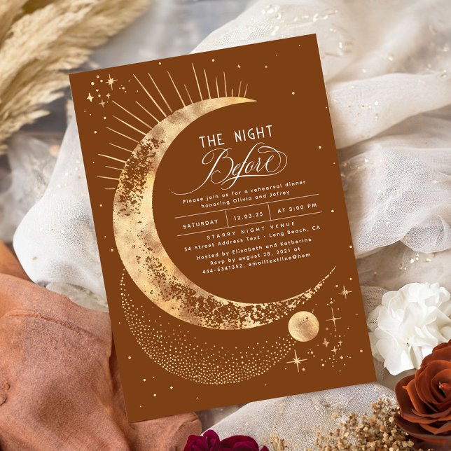 Convite Janto de Ensaios da Noite Celestial das Estrelas (Celestial Terracotta Rehearsal Dinner Invitations)