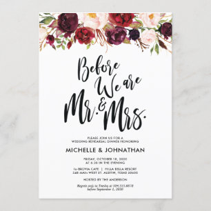 Convite Janto de Ensaios de Casamento Floral da Borgonha C