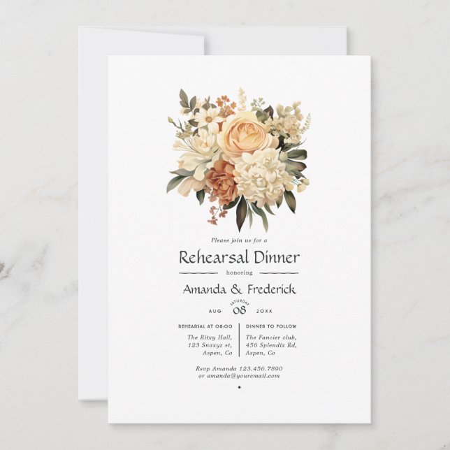 Convite Janto de Ensaios de Casamento Floral de Champanhe  (Frente)