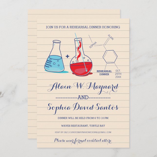 Convite Janto de ensaios de química vermelha e azul (Frente/Verso)