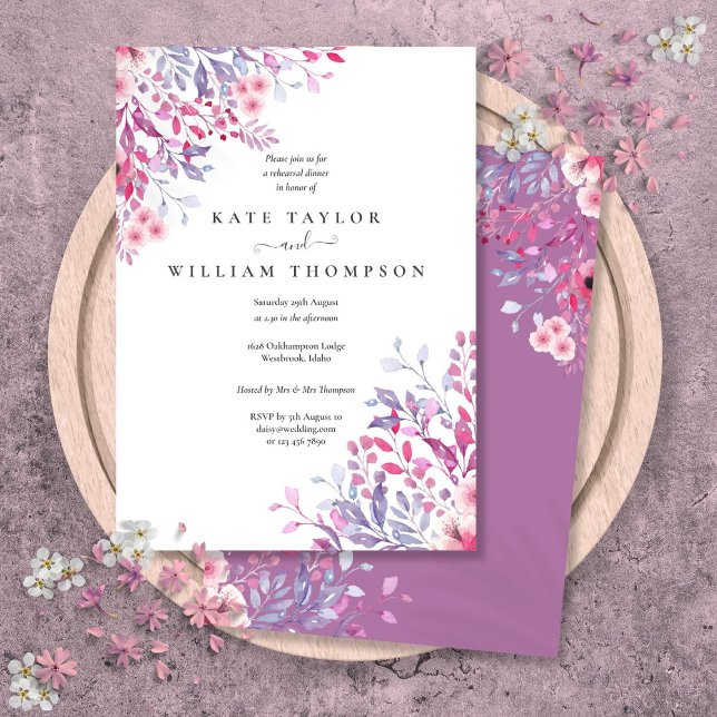 Convite Janto de Ensaios Florais de Aquarelas de Flores Se (Wildflowers Watercolor Floral Rehearsal Dinner Invitation)