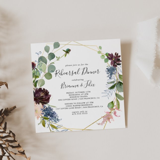 Convite Janto de Ensaios Geométricos Dourado Burgundy (Criador carregado)