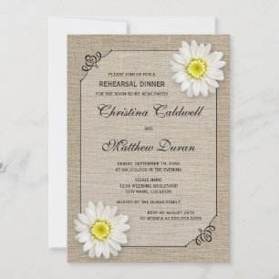 Convite Janto de Ensaios Rustic Jute and White Daisy