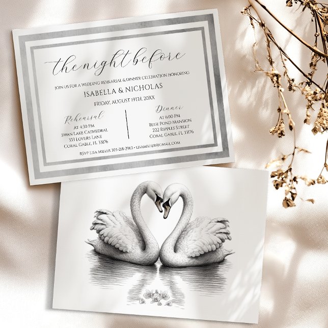 Convite Janto de Ensaios sobre Casamentos de Swan Elegante (Romantic Night Before Invite)