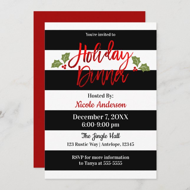 Convite Janto de Feriado Moderno de Script Red Foil Sleek  (Frente/Verso)