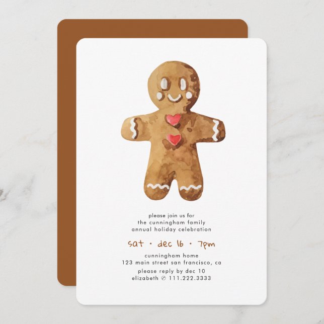 Convite Janto de Feriado Simples Gingerbread Man (Frente/Verso)