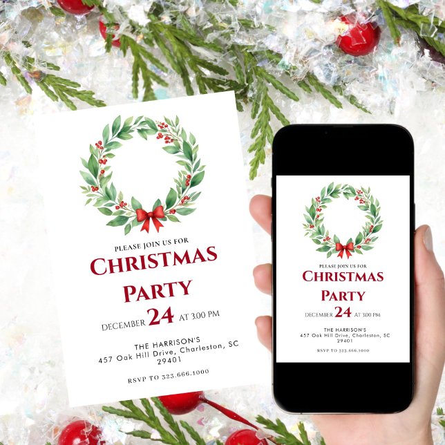 Convite Janto de Natal de Férias de Fita de Fita de Wreath (Criador carregado)