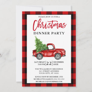 Convite Janto de Natal de Truck Red Xadrez com Script de P