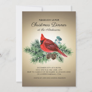 Convite Janto de Natal do Red Bird Cardinal Pine Branch