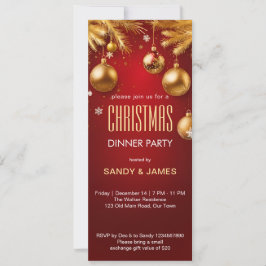 Convite Janto de Natal dourado e borbulhas vermelhas