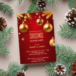 Convite Janto de Natal dourado e borbulhas vermelhas