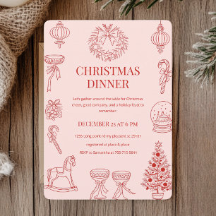 Convite Janto de Natal Elegante Red on Blush Pink