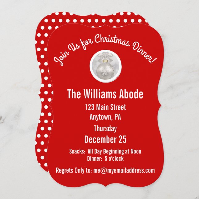 Convite Janto de Natal em Vermelho e Floco de Neve Persona (Frente/Verso)