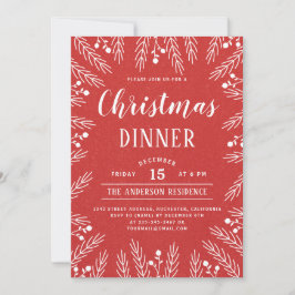 Convite Janto de Natal Floral Moderno Vermelho e Branco