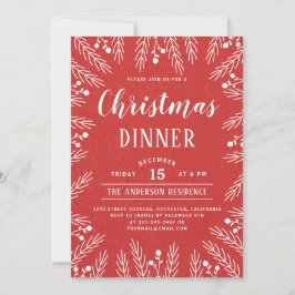 Convite Janto de Natal Floral Moderno Vermelho e Branco
