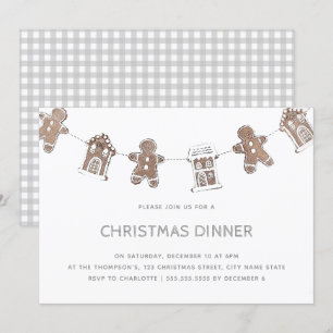Convite Janto de Natal Gingerbird Cinza Gingham