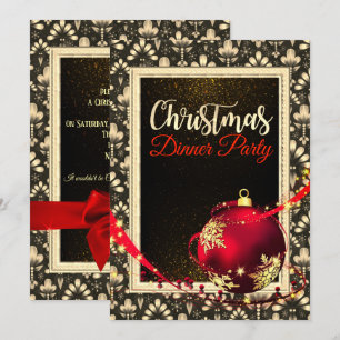 Convite Janto de Natal Negro e Ouro Glamoroso Convide