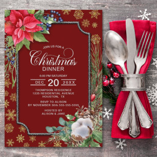 Convite Janto de Natal Poinsettia Flower Snowflakes