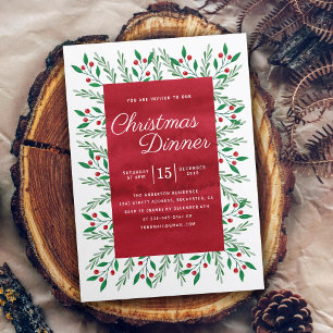 Convite Janto de Natal Red Watercolor Floral