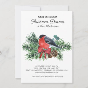 Convite Janto de Natal Robin Red Bird Winter Pine Trees