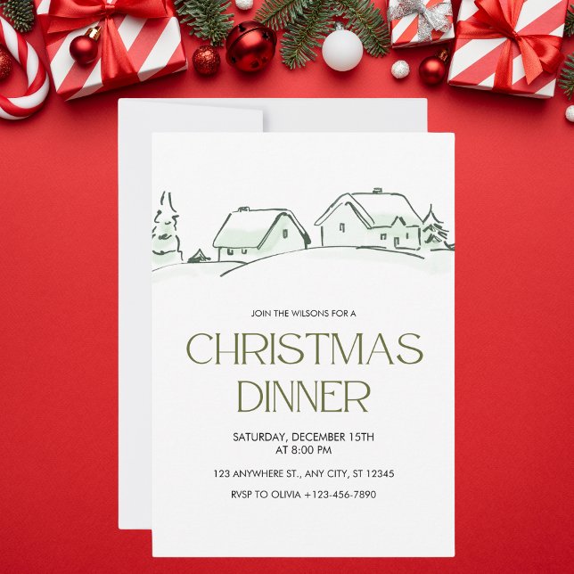 Convite Janto de Natal Simples Branco e Verde (Criador carregado)