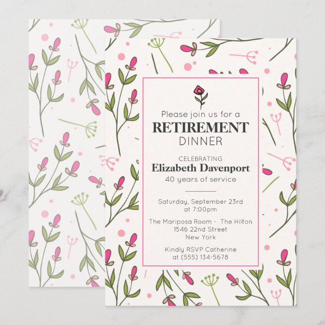 Convite Janto de Reforma de Flores Selvagens bonito Rosa (Frente/Verso)