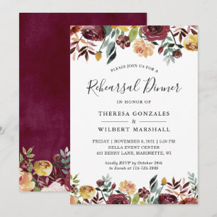 Convite Janto Dourado de Ensaio Floral do Autumn Burgundy