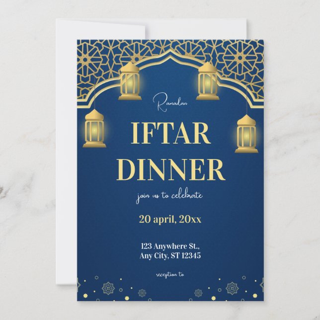 Convite Janto Dourado Ramadhan Iftar Azul (Frente)