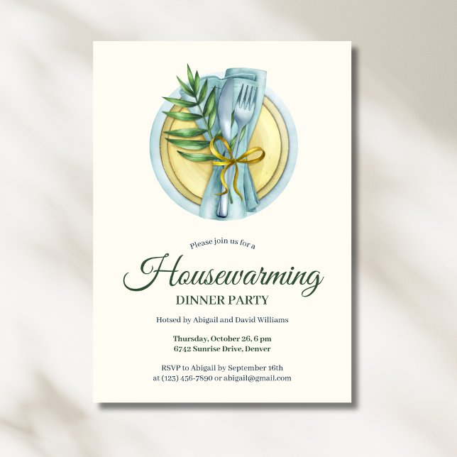 Convite Janto Elegant Watercolor (Elegant Watercolor Housewarming Dinner Party Invitation)