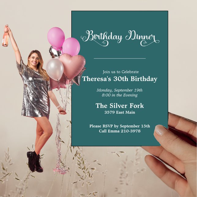 Convite Janto Elegante de Aniversário do Tone Verde Modern (Criador carregado)